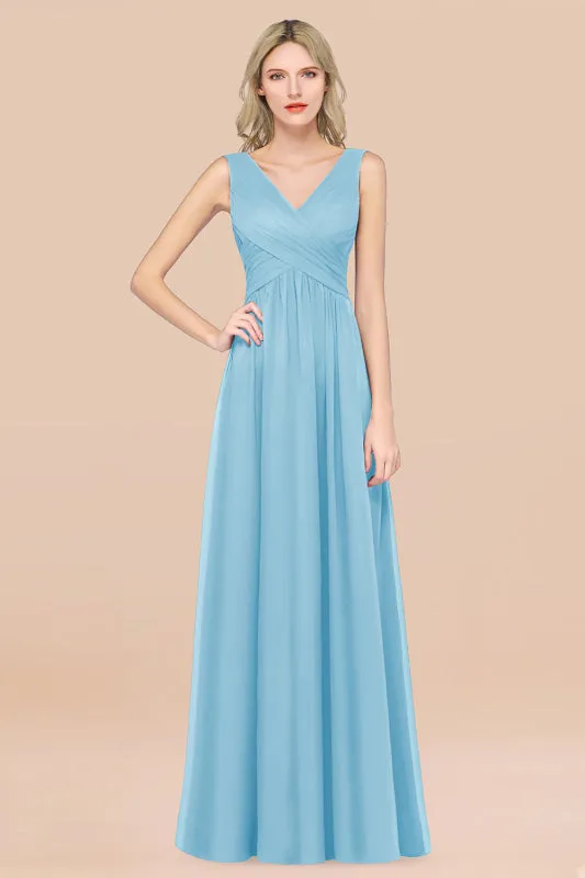 Glamorous Chiffon V-Neck Sleeveless Burgundy Bridesmaid Dress