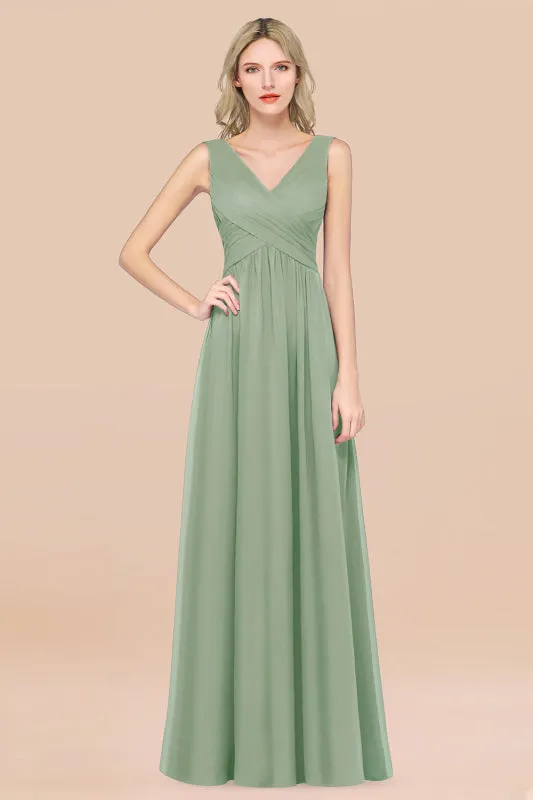Glamorous Chiffon V-Neck Sleeveless Burgundy Bridesmaid Dress