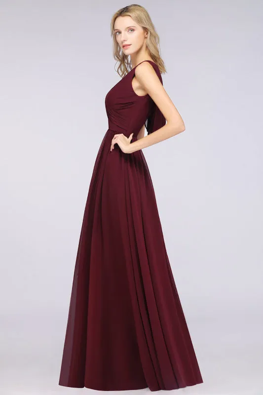 Glamorous Chiffon V-Neck Sleeveless Burgundy Bridesmaid Dress