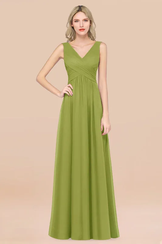 Glamorous Chiffon V-Neck Sleeveless Burgundy Bridesmaid Dress