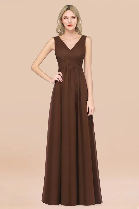 Glamorous Chiffon V-Neck Sleeveless Burgundy Bridesmaid Dress