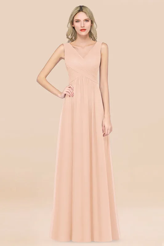 Glamorous Chiffon V-Neck Sleeveless Burgundy Bridesmaid Dress