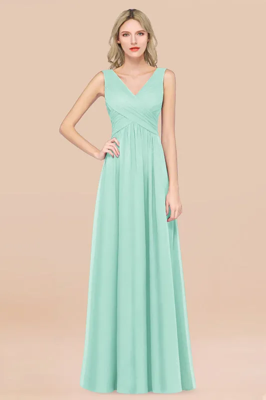 Glamorous Chiffon V-Neck Sleeveless Burgundy Bridesmaid Dress
