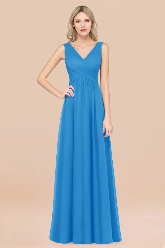 Glamorous Chiffon V-Neck Sleeveless Burgundy Bridesmaid Dress