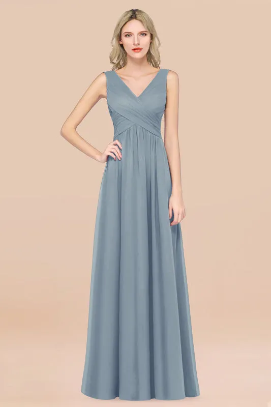 Glamorous Chiffon V-Neck Sleeveless Burgundy Bridesmaid Dress