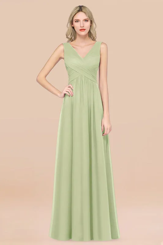 Glamorous Chiffon V-Neck Sleeveless Burgundy Bridesmaid Dress