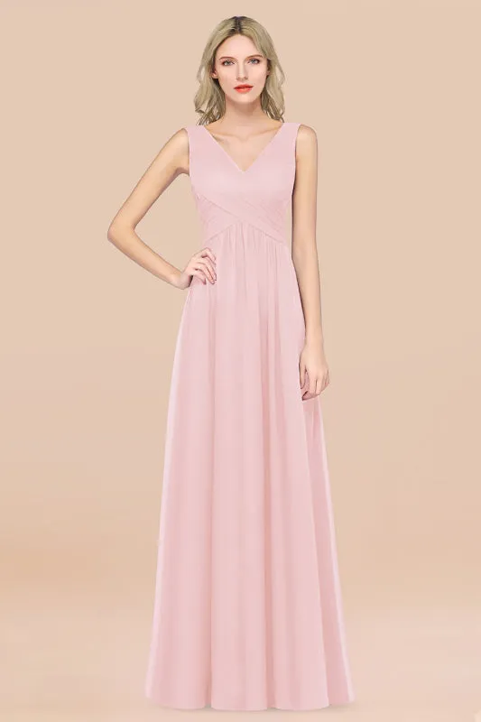 Glamorous Chiffon V-Neck Sleeveless Burgundy Bridesmaid Dress