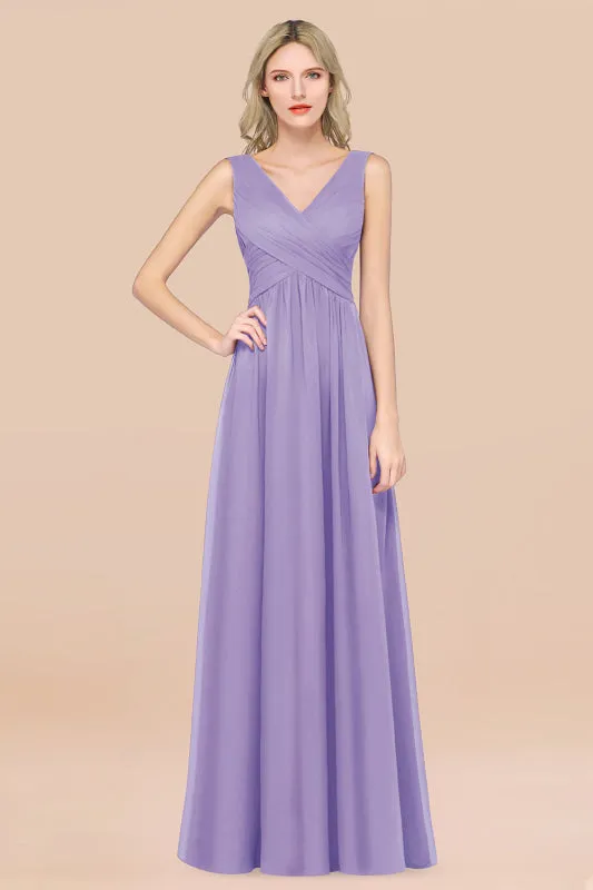 Glamorous Chiffon V-Neck Sleeveless Burgundy Bridesmaid Dress
