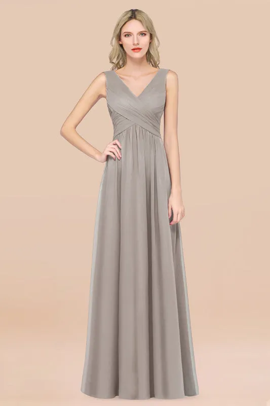 Glamorous Chiffon V-Neck Sleeveless Burgundy Bridesmaid Dress