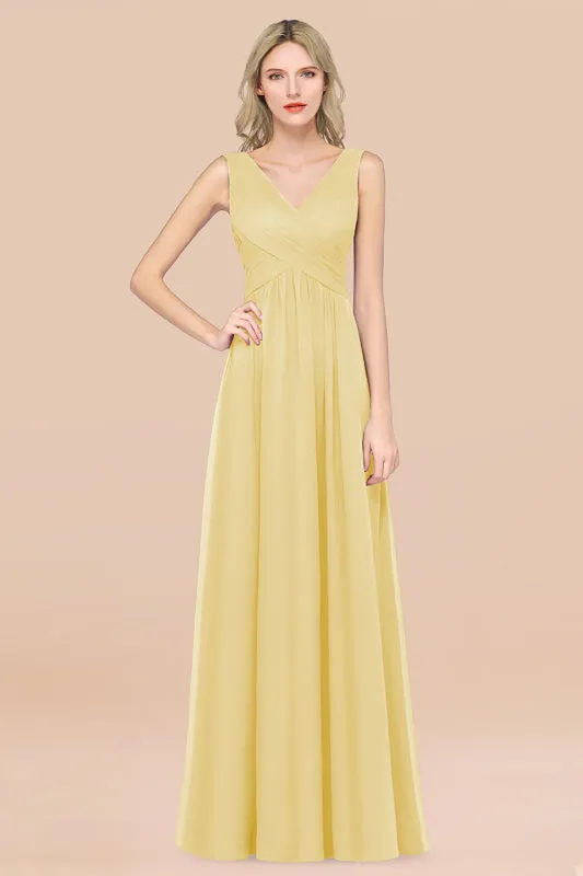 Glamorous Chiffon V-Neck Sleeveless Burgundy Bridesmaid Dress