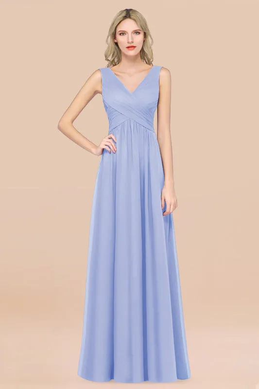 Glamorous Chiffon V-Neck Sleeveless Burgundy Bridesmaid Dress