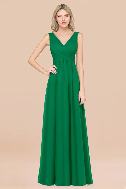 Glamorous Chiffon V-Neck Sleeveless Burgundy Bridesmaid Dress