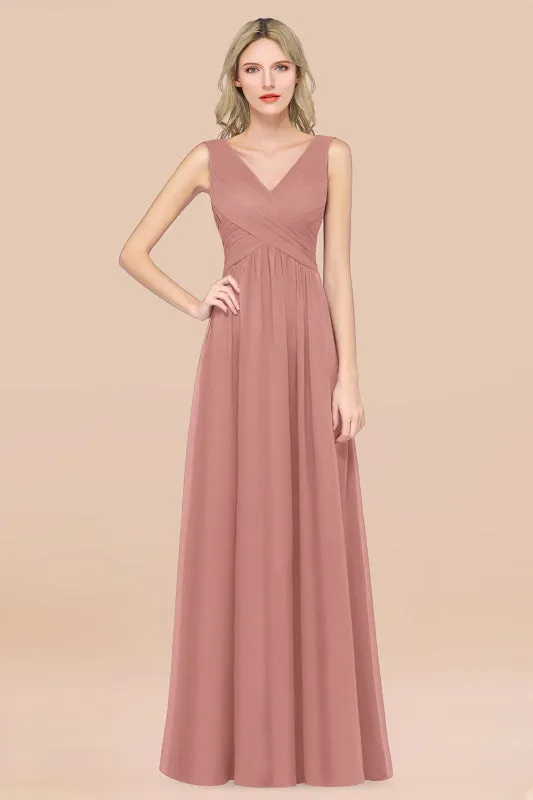 Glamorous Chiffon V-Neck Sleeveless Burgundy Bridesmaid Dress