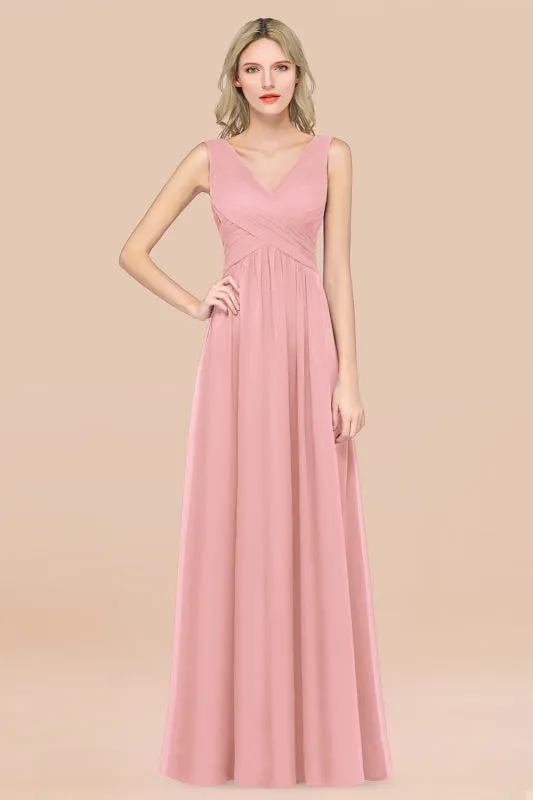 Glamorous Chiffon V-Neck Sleeveless Burgundy Bridesmaid Dress