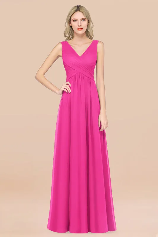 Glamorous Chiffon V-Neck Sleeveless Burgundy Bridesmaid Dress