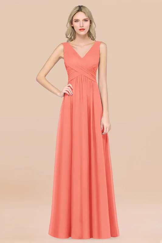 Glamorous Chiffon V-Neck Sleeveless Burgundy Bridesmaid Dress