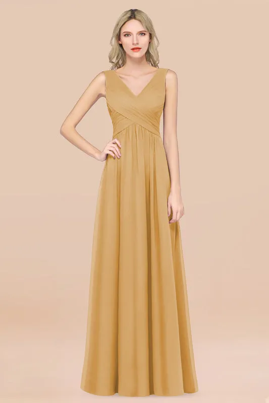 Glamorous Chiffon V-Neck Sleeveless Burgundy Bridesmaid Dress