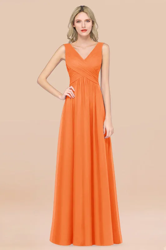 Glamorous Chiffon V-Neck Sleeveless Burgundy Bridesmaid Dress