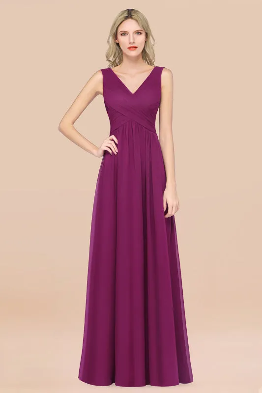 Glamorous Chiffon V-Neck Sleeveless Burgundy Bridesmaid Dress