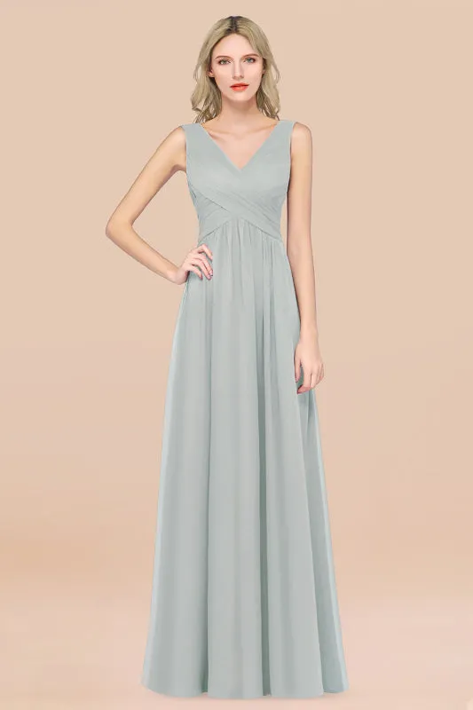 Glamorous Chiffon V-Neck Sleeveless Burgundy Bridesmaid Dress