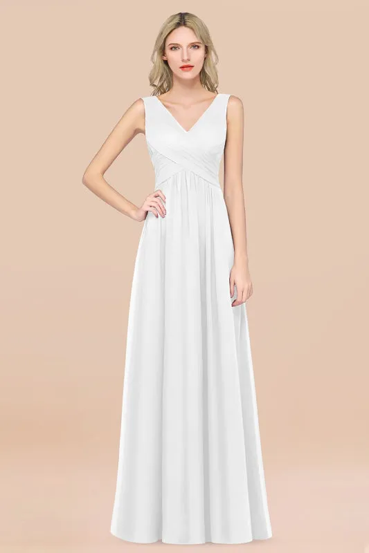 Glamorous Chiffon V-Neck Sleeveless Burgundy Bridesmaid Dress