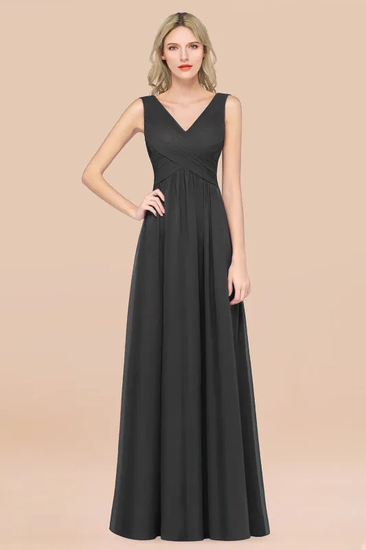 Glamorous Chiffon V-Neck Sleeveless Burgundy Bridesmaid Dress