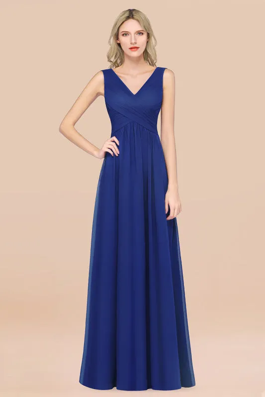 Glamorous Chiffon V-Neck Sleeveless Burgundy Bridesmaid Dress