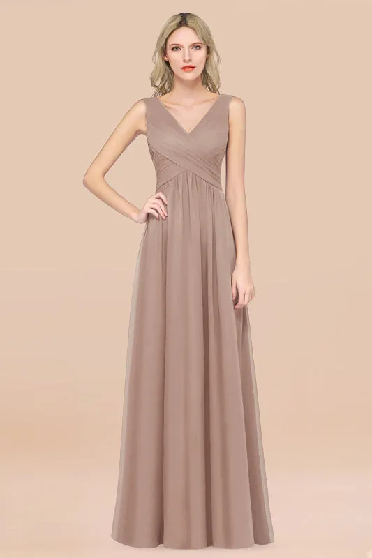 Glamorous Chiffon V-Neck Sleeveless Burgundy Bridesmaid Dress