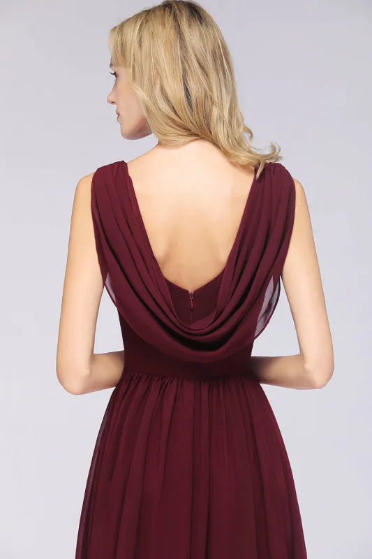 Glamorous Chiffon V-Neck Sleeveless Burgundy Bridesmaid Dress