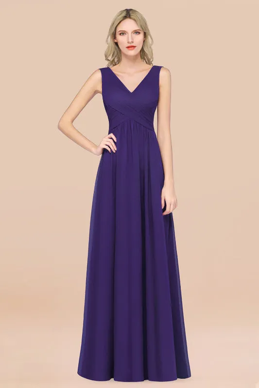 Glamorous Chiffon V-Neck Sleeveless Burgundy Bridesmaid Dress
