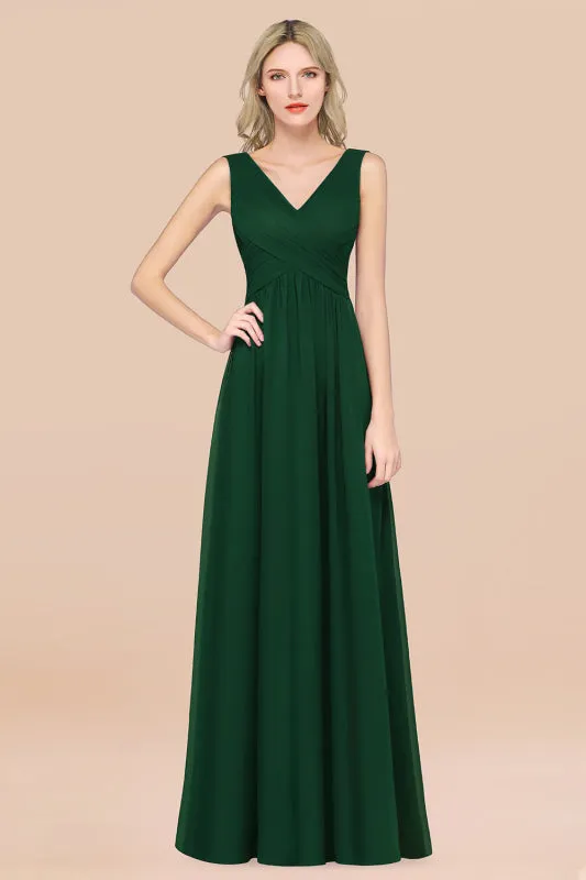 Glamorous Chiffon V-Neck Sleeveless Burgundy Bridesmaid Dress