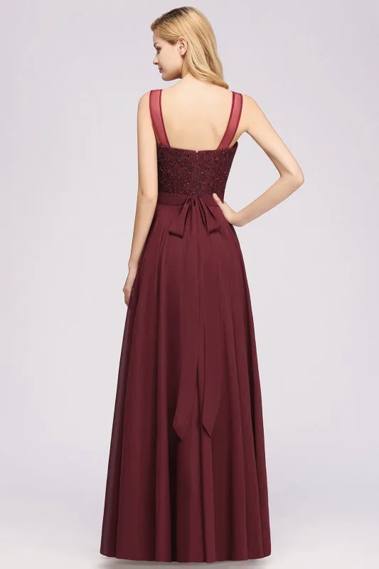 Gorgeous Jewel Neck Pink Bridesmaid Dress with Beadings