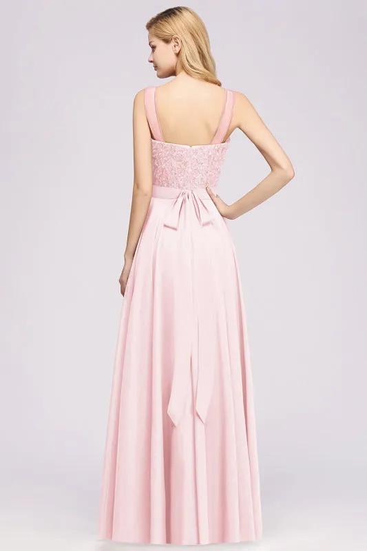 Gorgeous Jewel Neck Pink Bridesmaid Dress with Beadings