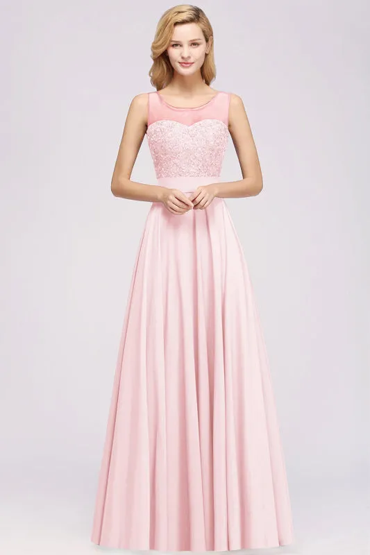 Gorgeous Jewel Neck Pink Bridesmaid Dress with Beadings