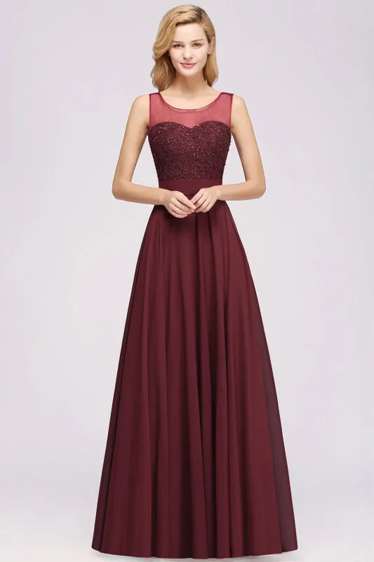 Gorgeous Jewel Neck Pink Bridesmaid Dress with Beadings