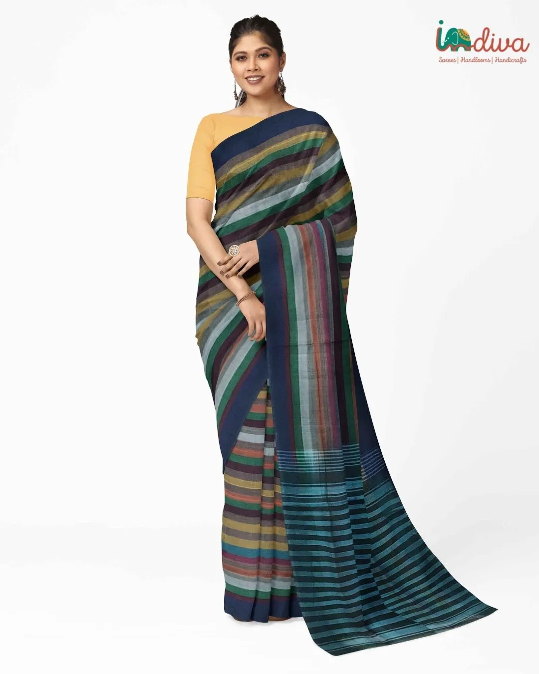 Handwoven Green Adampalli Cotton Saree