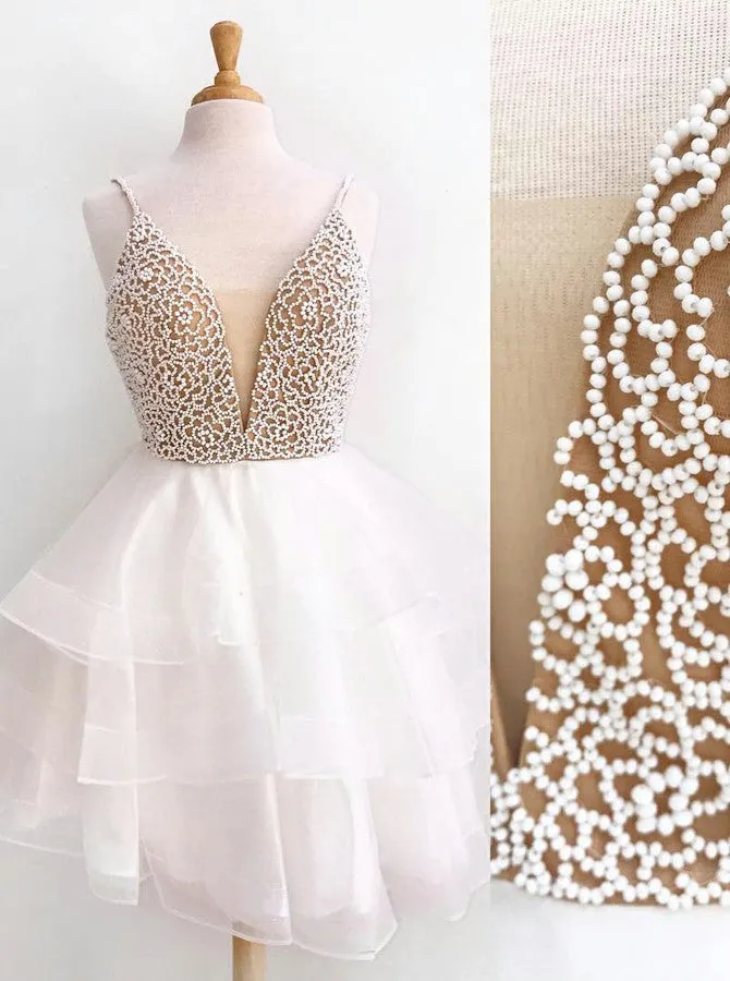 Homecoming Dresses with Straps,Beaded Homecoming Dress,Ruffled Homecoming Dress,HC00047