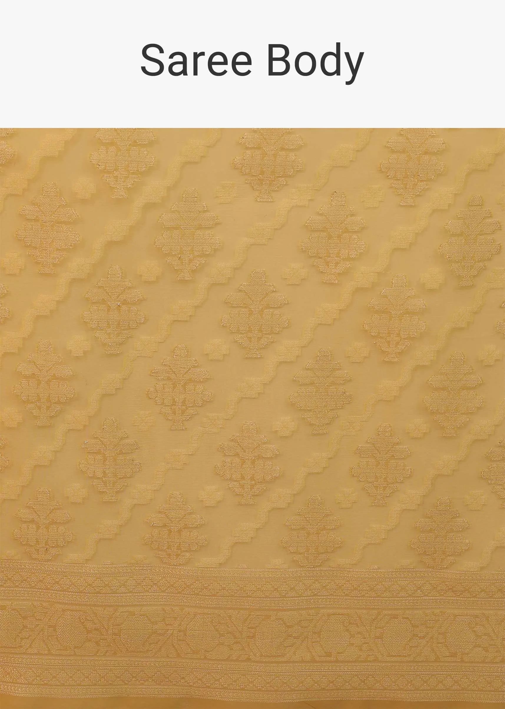 Marigold Yellow Saree In Cotton And Banarasi Chanderi Geometric Woven Pattern