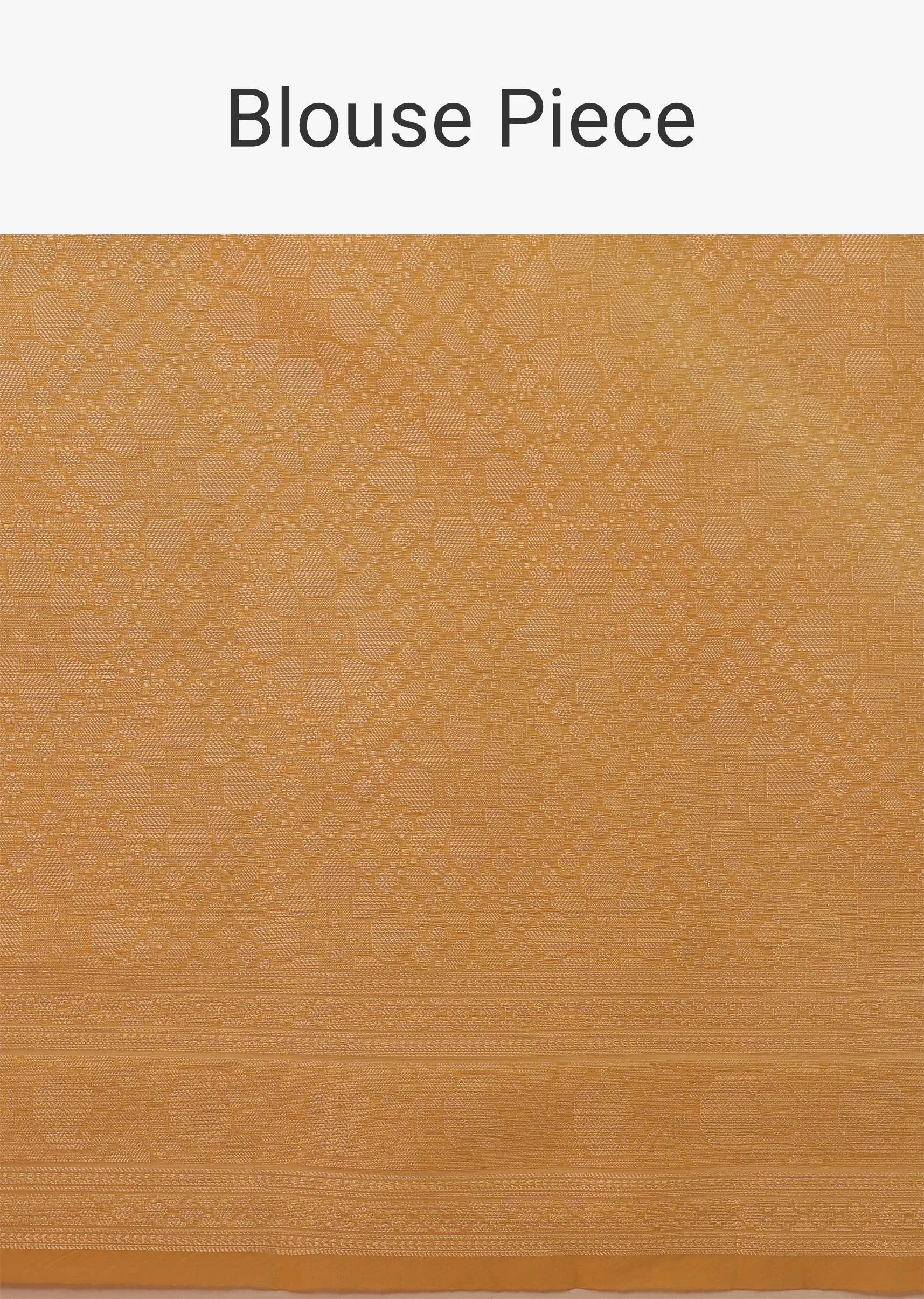 Marigold Yellow Saree In Cotton And Banarasi Chanderi Geometric Woven Pattern