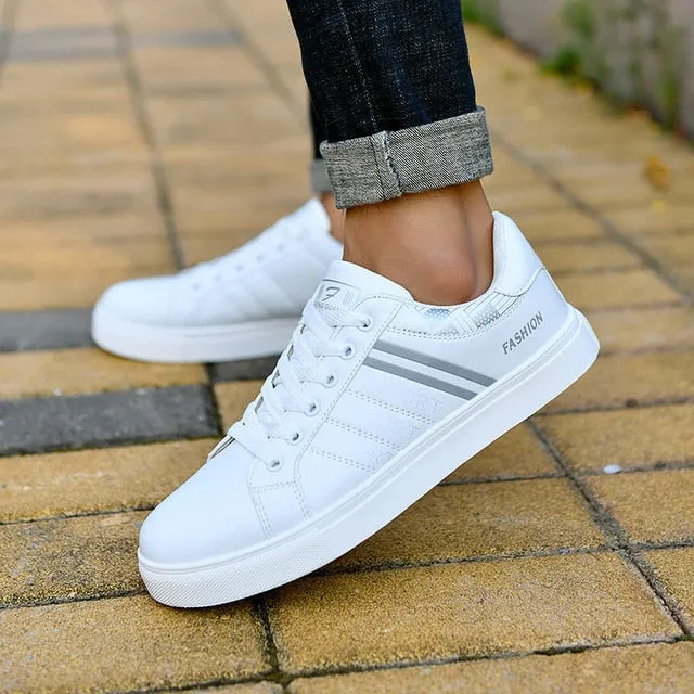 PLAYSWICH White Shoes Men Leather Sneakers  2020 Spring Runway Vulcanized Shoes Man's Sneakers