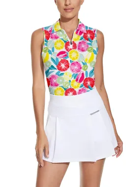 Soneven Ladies Golf Sleeveless Polo-Grapefruit Lemon Athletic Polo Shirts Moisture Wicking Tennis Shirts Golf Shirts