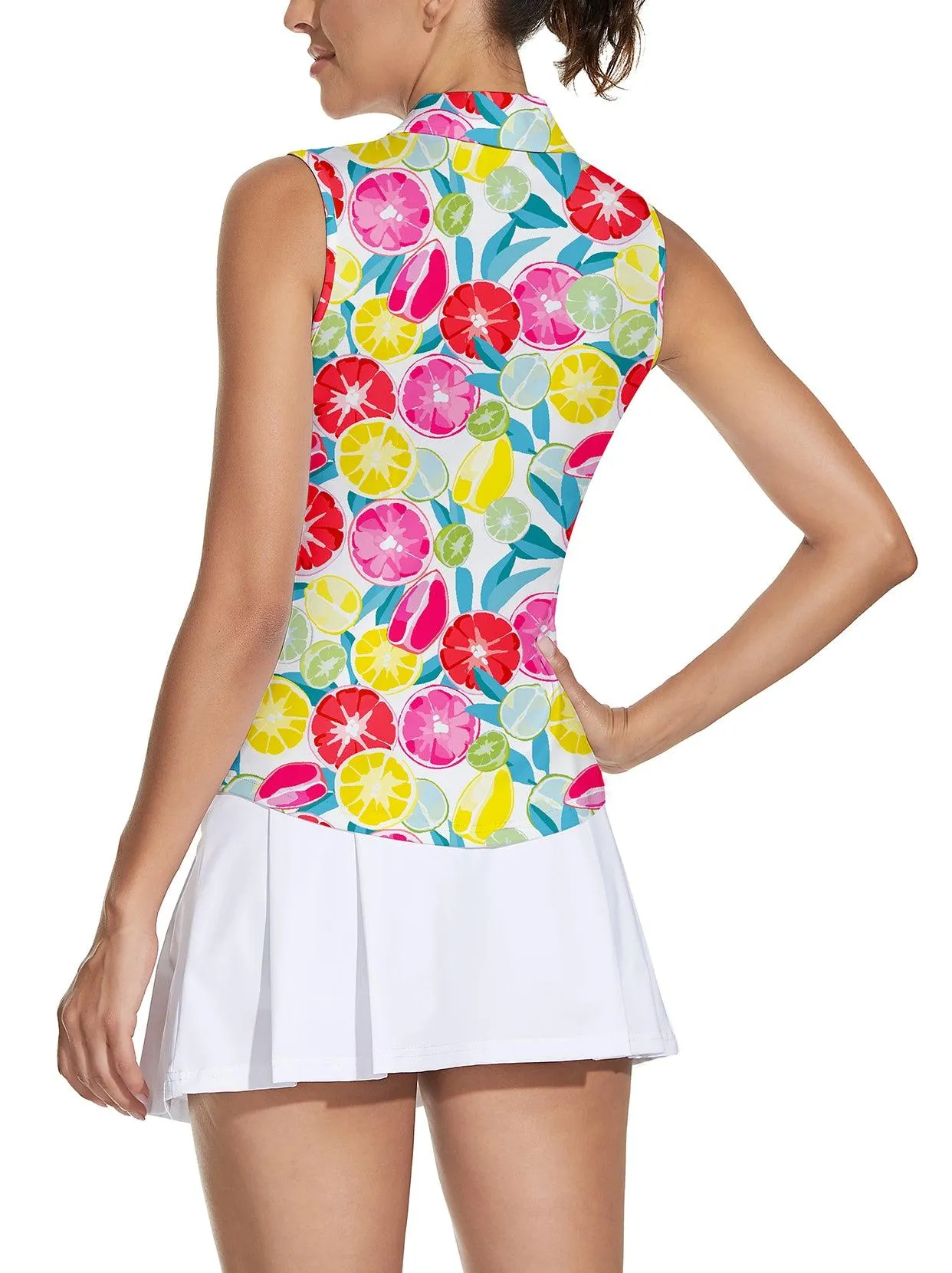 Soneven Ladies Golf Sleeveless Polo-Grapefruit Lemon Athletic Polo Shirts Moisture Wicking Tennis Shirts Golf Shirts