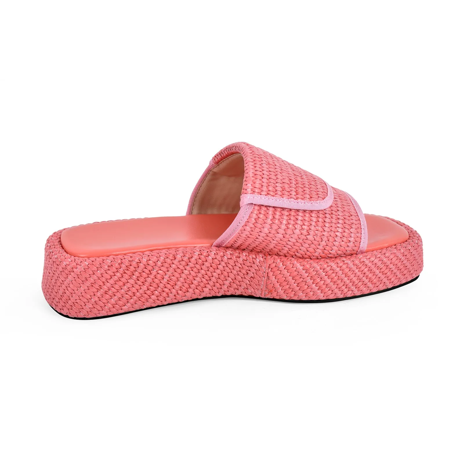 Straw Platform Square Toe Flats Slippers