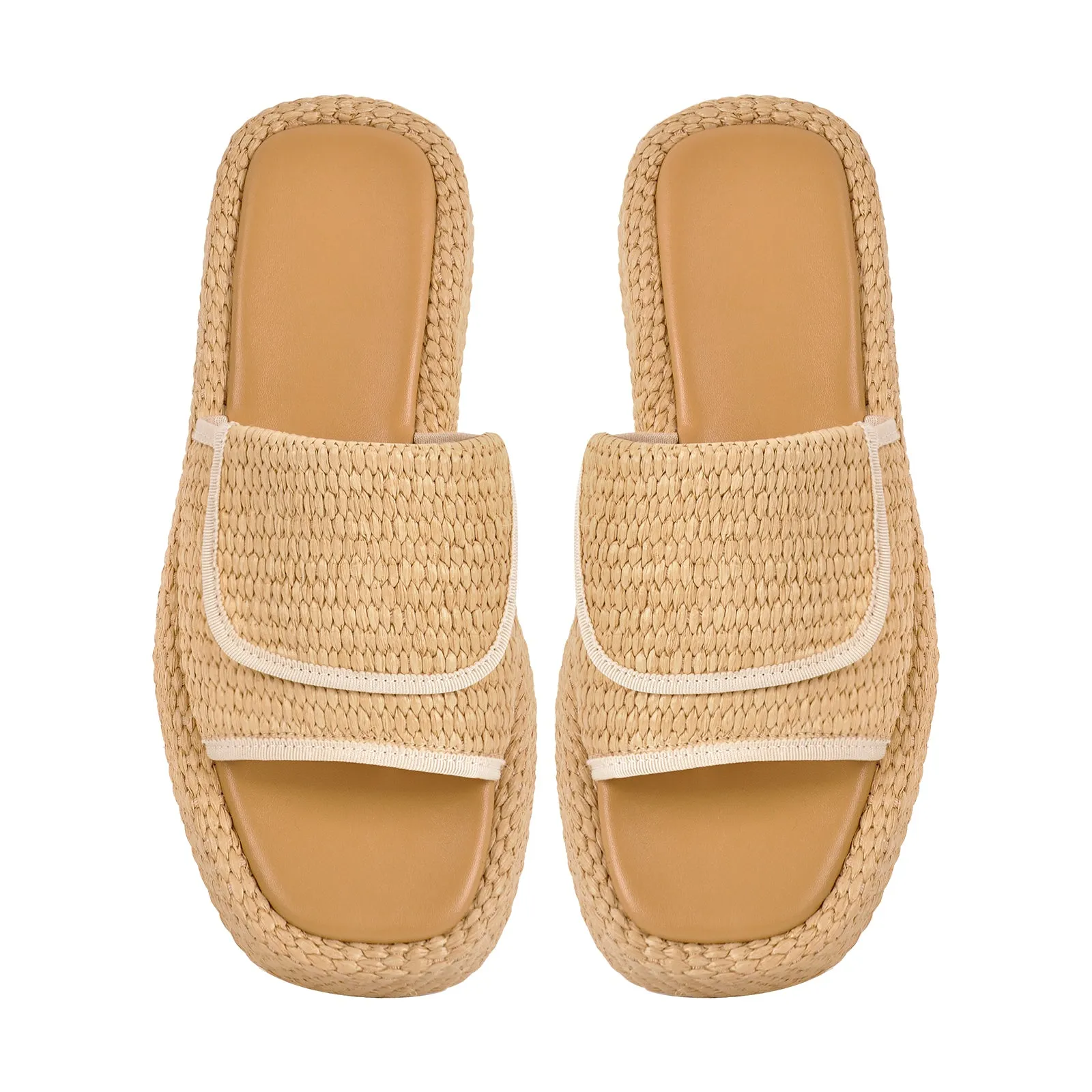 Straw Platform Square Toe Flats Slippers