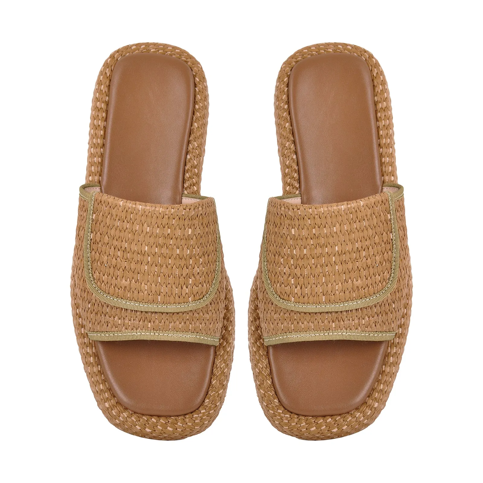Straw Platform Square Toe Flats Slippers