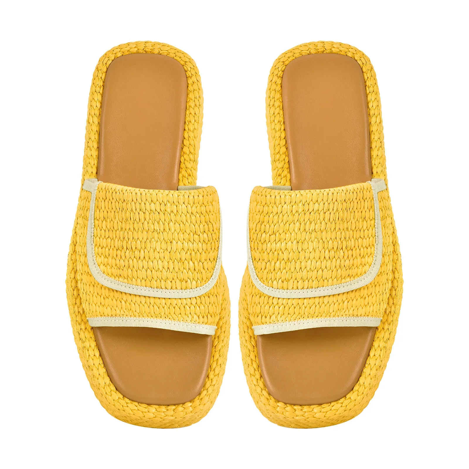 Straw Platform Square Toe Flats Slippers