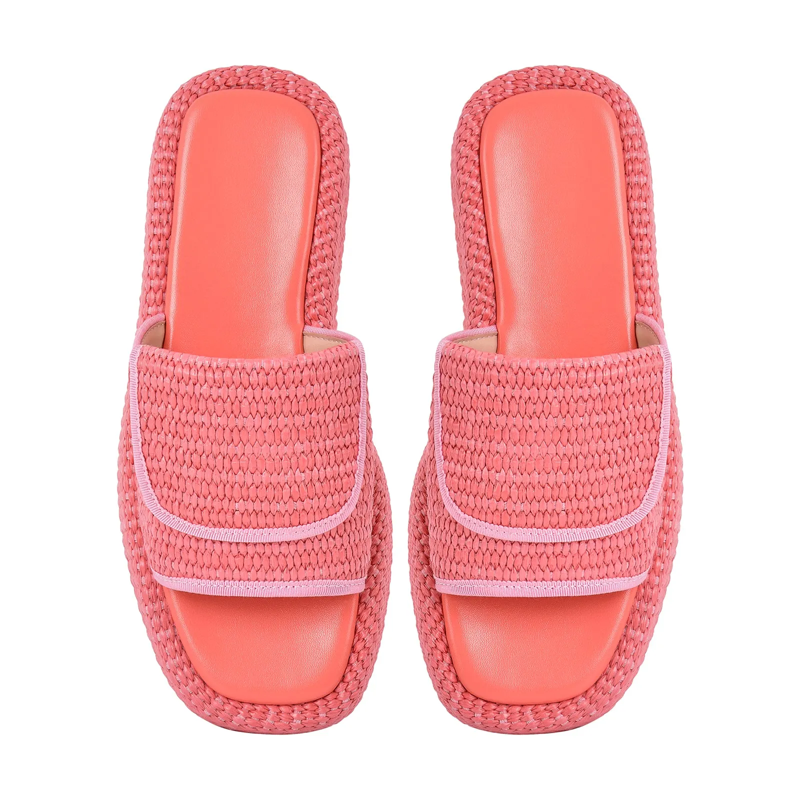 Straw Platform Square Toe Flats Slippers