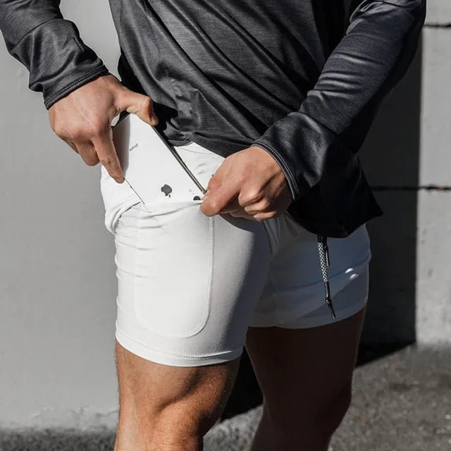 Summer Double-Deck Men's Fitness Bodybuilding Breathable Quick Drying Shorts