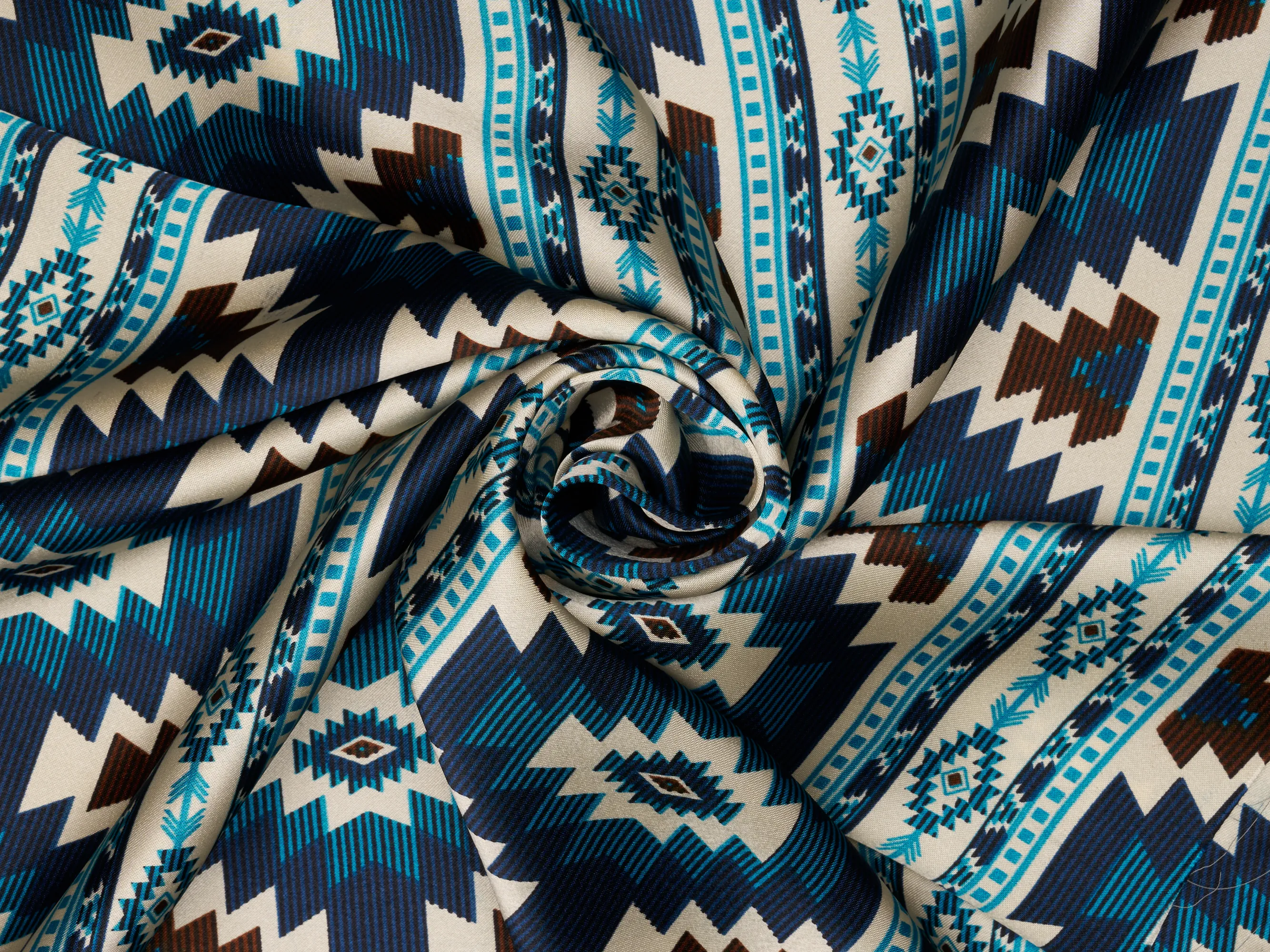 Tikal - Tribal boho charmeuse satin fabric by the yard -MonSar exclusive print