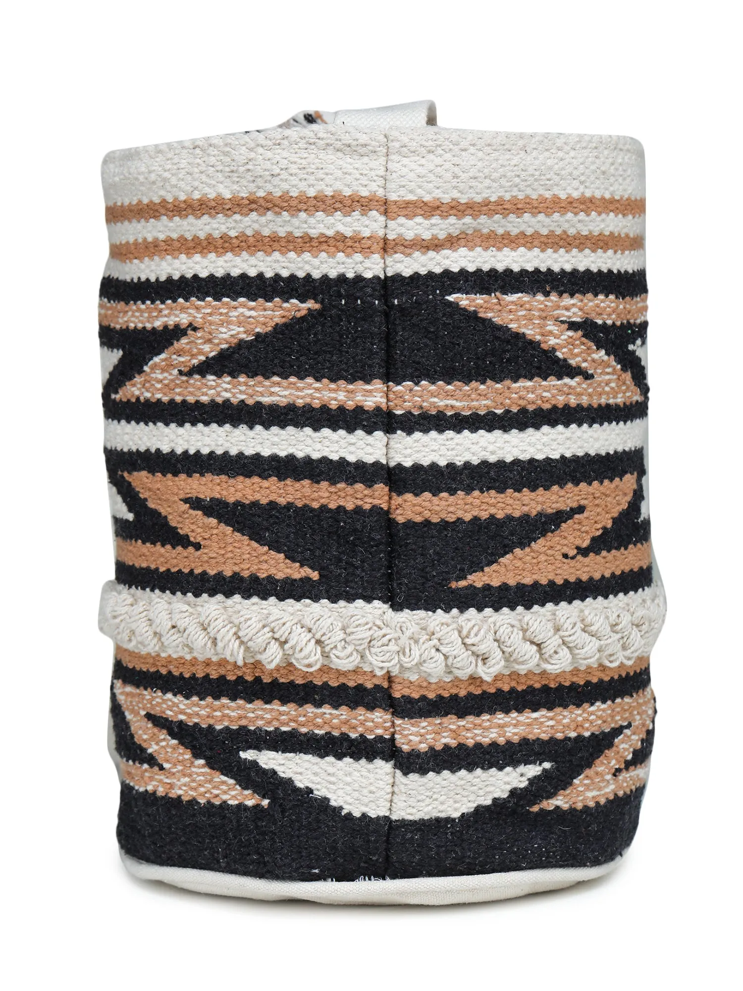 White Orange Tasseled Hand Woven Tote Bag